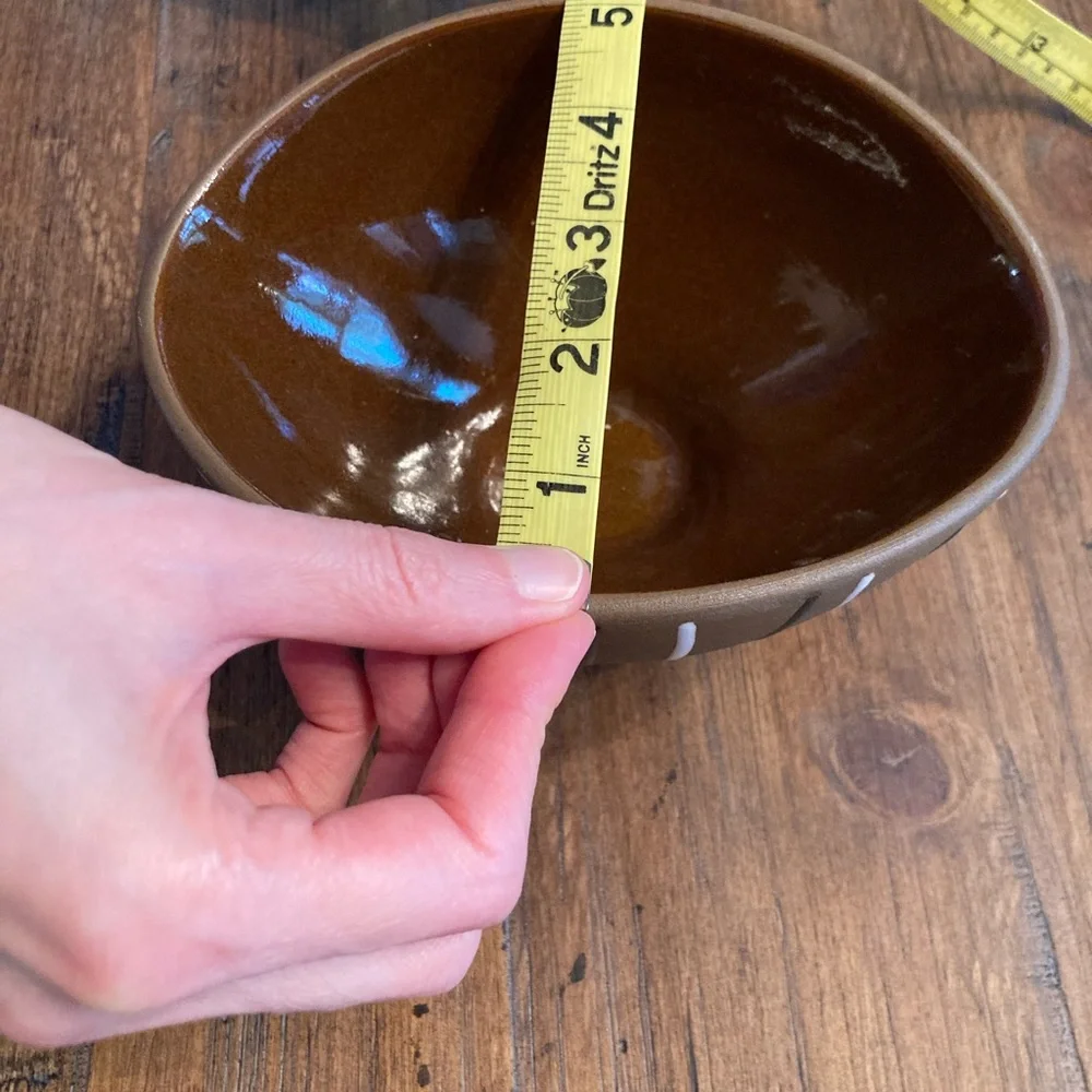 Jonathan Adler Brown Pottery Bowl with Black and White Stripes